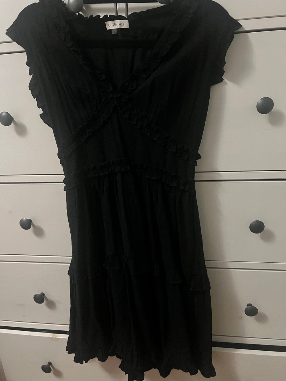 Olivia Grey Black Ruffle Mini Dress